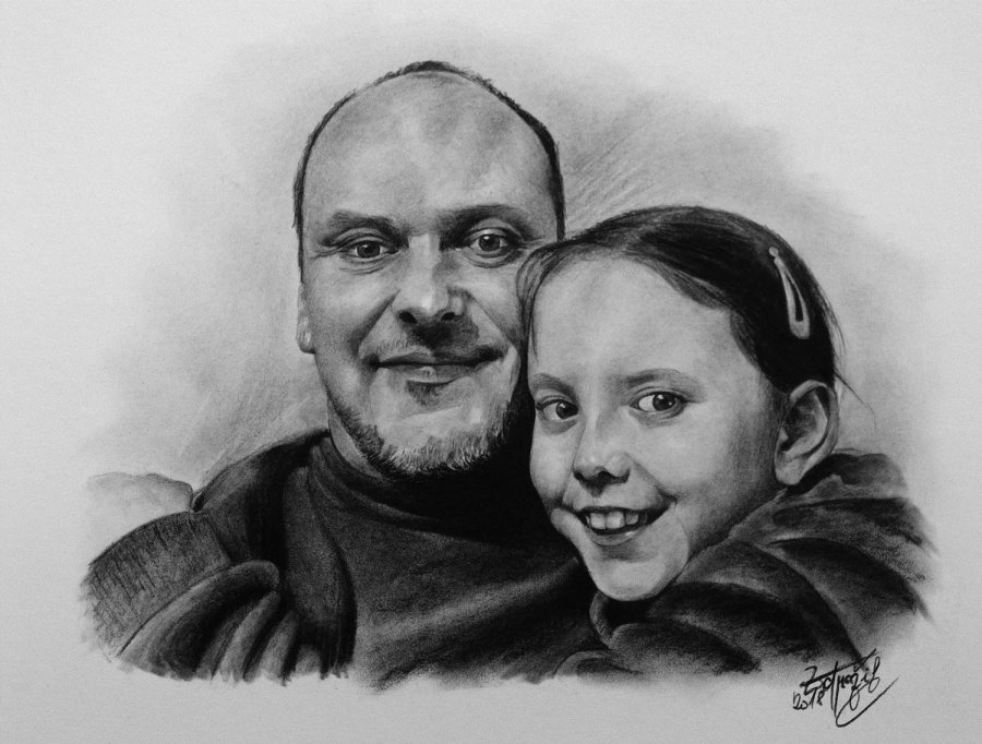 Kresba na přání - otec a dcera