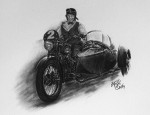 Kresba na přání A4 - dáma na motorce
