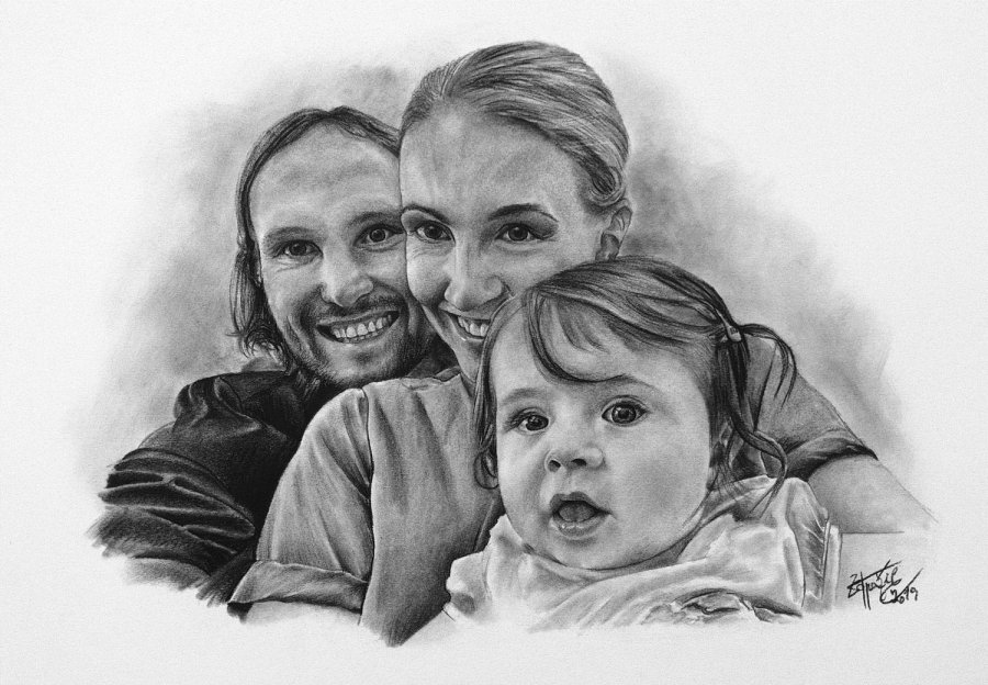 Kresba na přání dle fotky - rodinka